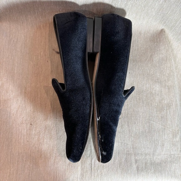 LAUREN RALPH LAUREN Sz 10 Black Velvet Squarish Toe Gold Embroidered Loafers - Picture 5 of 9